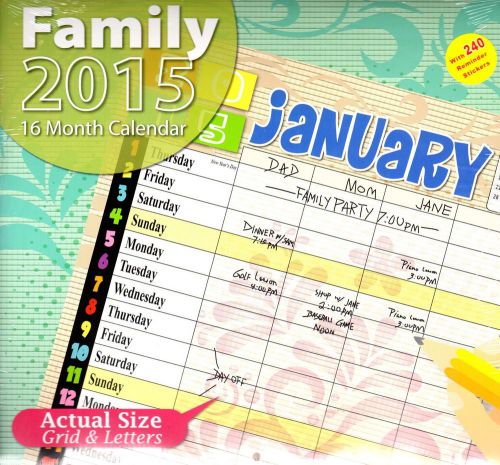 Family - 2015 16 Month WALL CALENDAR with 240 Stickers - 12x11