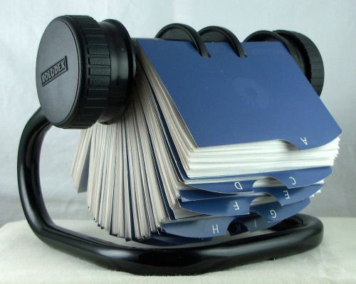 Rolodex open rotary business card file with dividers 4 x 2 clear sleeves for sale