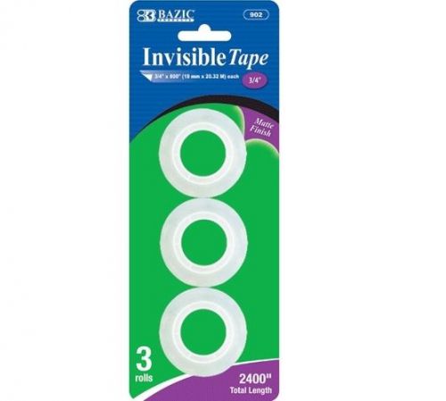 3 double rolls invisible tape 3/4&#034; x 800&#034; each 1&#034; core refill matte finish 2400&#034; for sale
