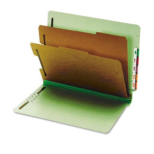 Pressboard End Tab Classification Folders, Six Sections, Letter, Green, 10/Box