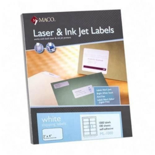 Maco Ml-1000 Shipping Label - 2&#034; Width X 4&#034; Length - 1000 / Box - White (ml1000)