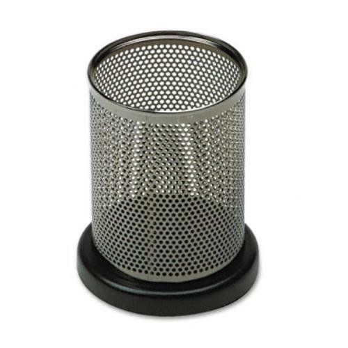 Mesh Metal Pen/ Pencil Cup, Gunmetal and Black Wood, Nonskid feet