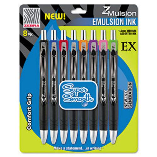 Zebra 34208 Zmulsion EX Ret Ballpoint Medium Assorted 8 Ct