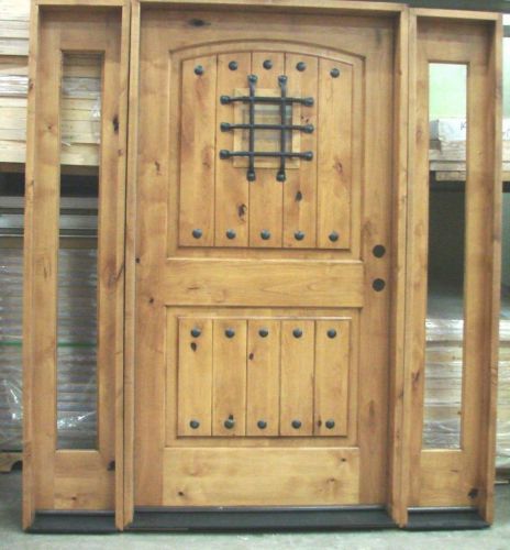 Knotty Alder Door 42&#034; x 80&#034; with (2) Glass Half Sidelights New Front Entry Door