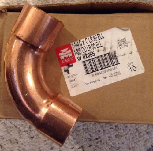 1-1/4&#034;x1-3/8&#034; Mueller W02055 WE-500L Solder Copper 90° Long Turn Radius Qty 12