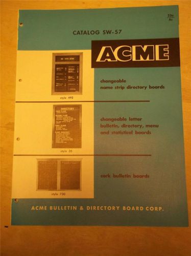 Vtg Acme Bulletin &amp; Directory Board Corp Brochure~Letters/Signs~Catalog~1956