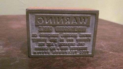 Vintage Printer Block BELL TELEPHONE SYSTEM Warning