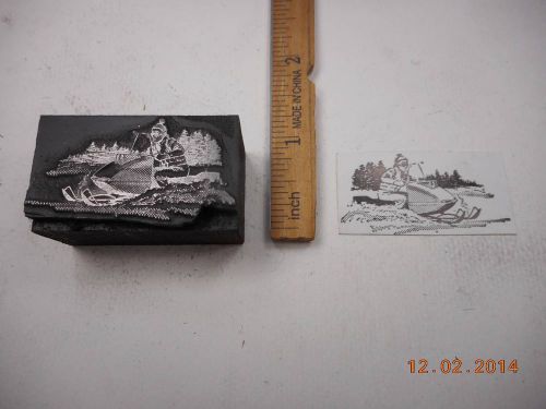 Letterpress Printing Printers Block, Winter Snowmobile Rider