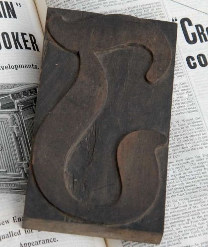 HUGE &#034;J&#034; blackletter 7.09&#034; handcarved woodtype printing block letterpress ABC