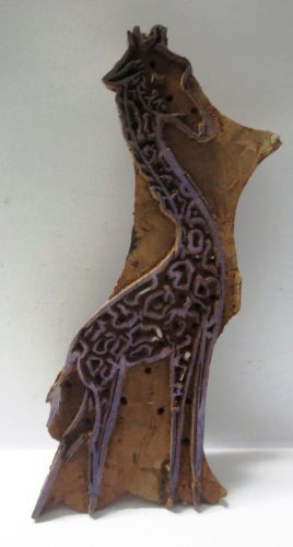 INDIAN WOODEN HAND CARVED TEXTILE PRINTING FABRIC BLOCK STAMP LARGE GIRAFFE