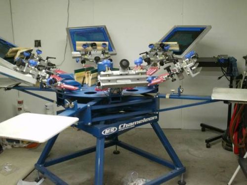 2013 M&amp;r m &amp; r chameleon manual 6 head screen printing press print automatic