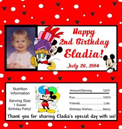 25 Personalized Mickey Mouse Birthday Candy Bar Wrappers