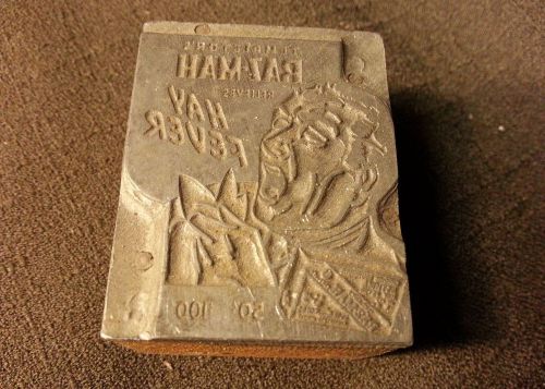 Antique Newspaper Printing Ink Block Stamp Typeset Advertising Hay Fever Relief