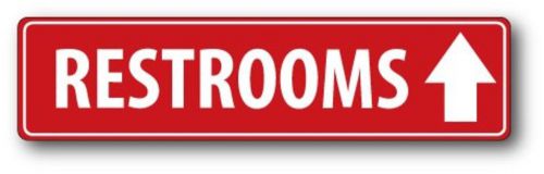 McGrafik Brand: MG1051 Aluminum Sign 24&#034;x6&#034;: RESTROOMS. ARROW UP (red backgro...