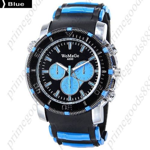 Rubber Band Analog Quartz Free Shipping False Sub Dials Men&#039;s Wristwatch Blue