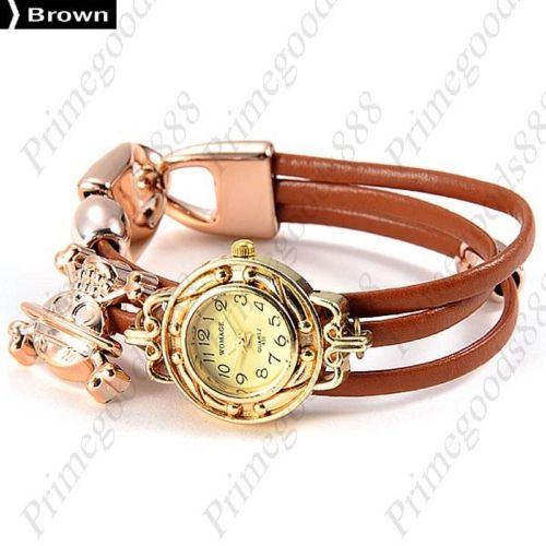 Charm spaghetti pu leather round analog quartz wrist wristwatch women&#039;s brown for sale