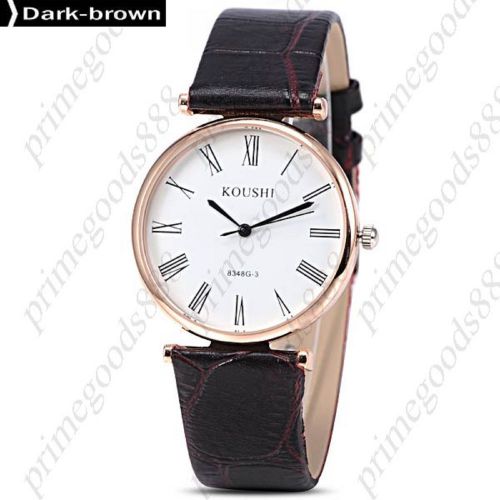 PU Leather Roman Numerals Quartz Analog Men&#039;s Wristwatch Rose Golden White Face