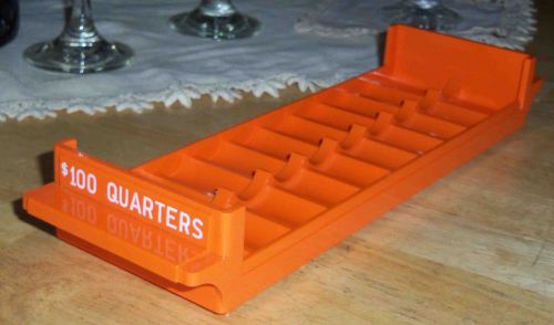 Plastic Coin Roll Tray Holder $100 10 Quarter Rolls ORANGE Color Bank Equipment