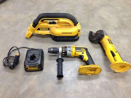 Lot of 3 18V Dewault Cordless Power Tools w/Car Charger, Drill, Grinder, Vaccumm