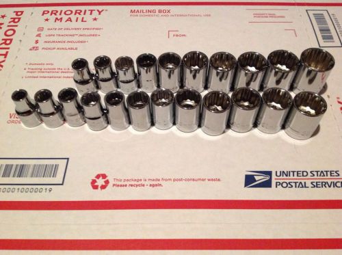 New craftsman 22 pc sae standard &amp; metric mm 1/2&#034; inch drive 12 point socket set for sale