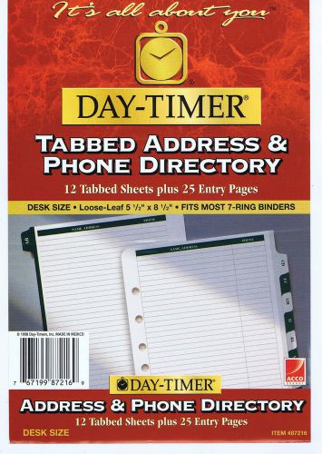 Day-timer tabbed address &amp; phone directory refills desk size 5.5&#034; x 8.5&#034; for sale