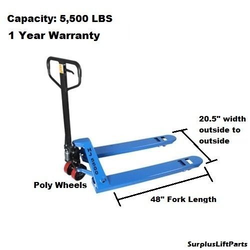 Hj5501 narrow pallet jack hand truck 5500lb 20.5&#034; x 48&#034; 1 year warranty for sale