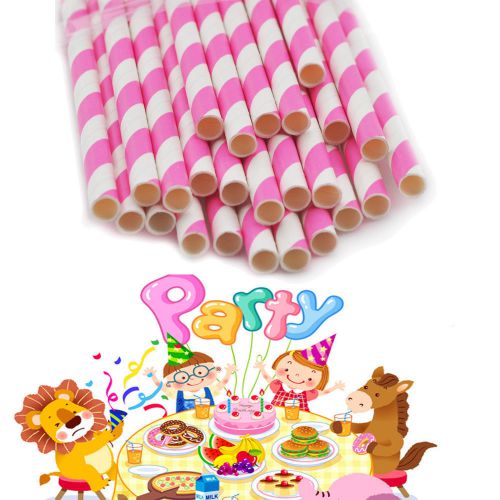 25 x STRIPED PAPER DRINKING STRAWS-RAINBOW DECORATIONS- PINK STRIPE Top