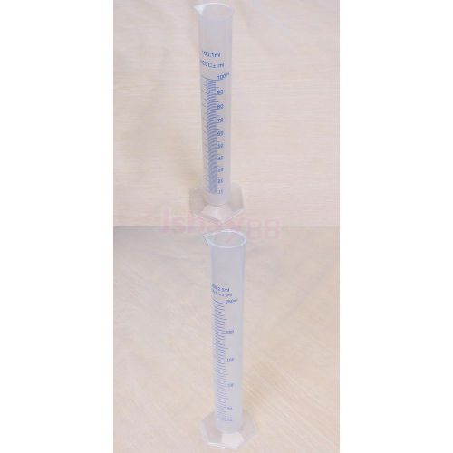 2pcs 250ml +100ml graduation plastic graduated laboratory measuring cylinder new for sale