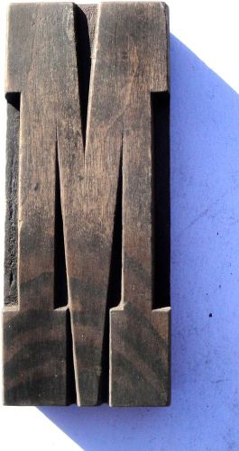 Letterpress Wood 5&#034; Letter &#039;M&#039; Block **Stunning HAND CARVED Typeface**