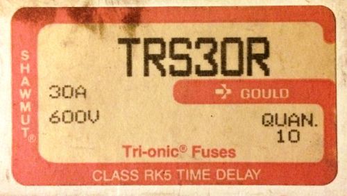 Gould Shawmut TRS30R Fuses Full Box 10 each, 30A, 600V, 5X13/16&#034;, Time Delay