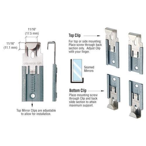 CRL Nickel Plated Adjustable Mirror Clip Set for 1/4&#034; Seamed Mirror 64114