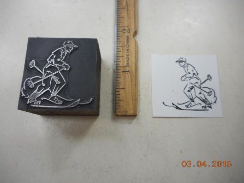 Letterpress Printing Printers Block, Winter Sport, Cross Country Sking, Skier