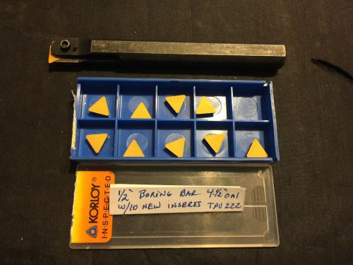 1/2&#034; Boring Bar, 4-1/2&#034; OAL w/10 New Korloy  TPU 222 NC 305K Carbide Inserts