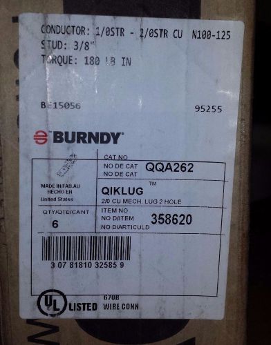 Burndy terminal lug # qqa262  1/0str-2/0str ( qty of 6 ) klien greenlee for sale