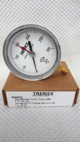 TRERICE STAINLESS 0 to 300 PSI PRESSURE GAUGE 890BGG 3.5&#034; DIAL / 1/4&#034; NPT CONN