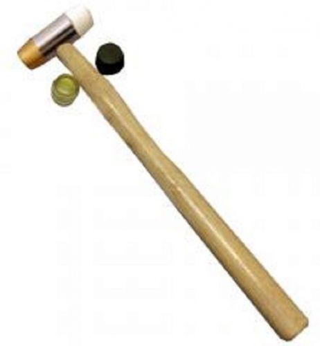 Hammer with wooden handle 4 heads in one - 10.5&#034; - brass, nylon, rubber, &amp; pvc for sale
