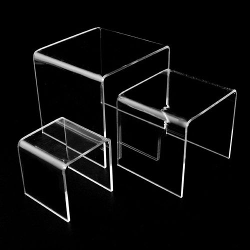 Set of 3 Clear Acrylic Display Riser 3&#034;, 4&#034;, 5&#034; Jewelry Showcase  Display