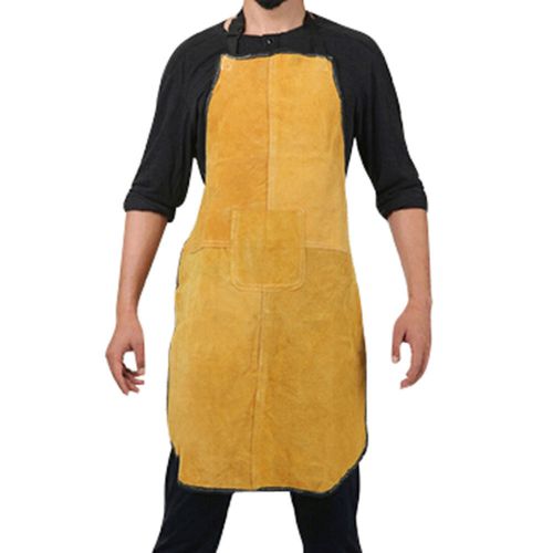 Bib apron weld premium yellow split cowhide leather welding apron 24&#034;w x 36&#034; l for sale