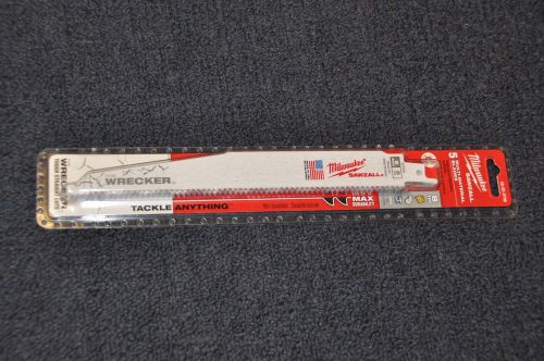 5 Milwaukee 48-00-5706 9 in. 8 TPI The Wrecker Sawzall Blades- One 5Pk - NEW