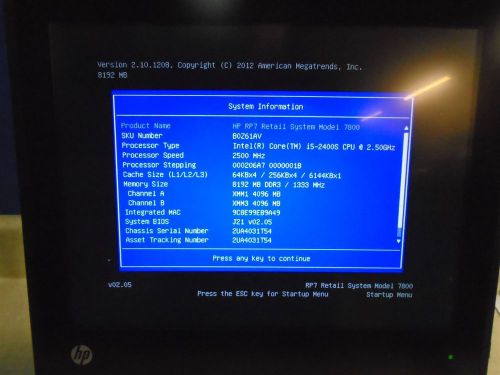 HP RP7 Retail System Model 7800 With 8GB Ram With Intel Core i5-2.50Ghz. 320GB H