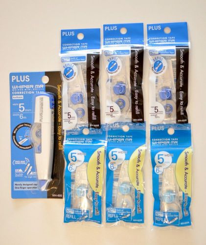 PLUS WH-605 (Blue) Whiper Mr Mini Roller Correction Tape + 6 Refills Free Ship