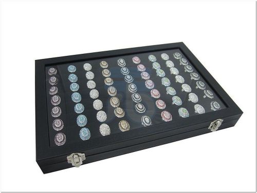 GLASS TOP BLACK RING DISPLAY CASE BOX TRAY SHOWCASE