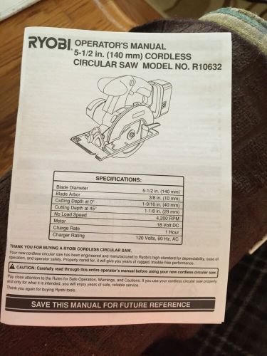 18v Ryobi Circular Saw Manual r10632