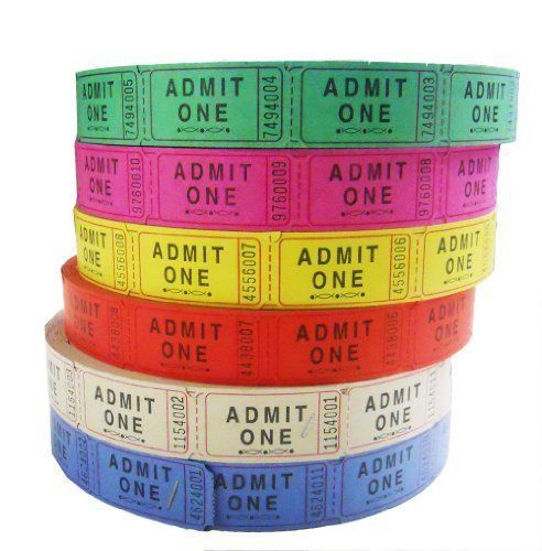Admit One Single Ticket Roll, Assorted Colors, 4 Rolls/Pack GEN22410