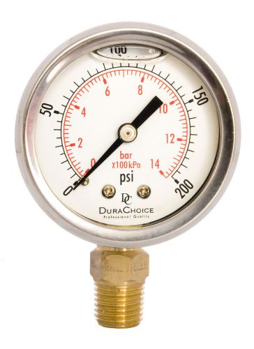 2&#034; Oil Filled Pressure Gauge - SS/Br 1/4&#034; NPT Lower Mount 200PSI