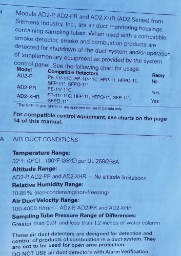 Siemens AD2-P Duct Smoke Detector 500-649706 All 6 for sale.