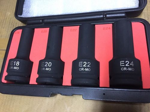 Ascot Impact Socket 4 Pc Set. E18/CR-MO, E20/CR-MO, E22/CR-MO, E24/CR-MO, NEW!