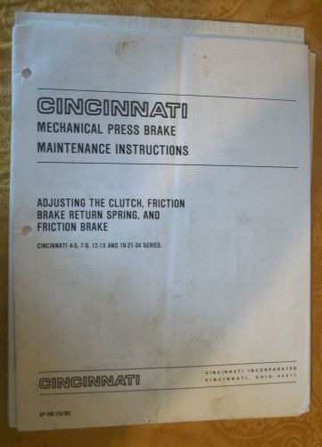 Cincinnati mechanical press brake manual and schematics for sale