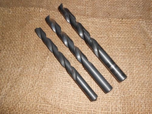 Lot of 3 Larger High Speed Steel Jobber Drill Bits, 1/2&#034;, 9/16&#034;, 5/8&#034;, USA