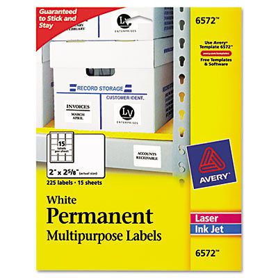 Permanent ID Labels, Laser/Inkjet, 2 x 2 5/8, White, 225/Pack 6572